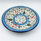 9”  Deep Bowl.  Hand crafted Polish pottery stoneware: UNIKAT Dancing Snowman Design