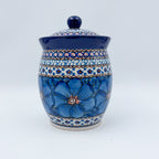 6" Lidded Jar.  Handmade Polish pottery.  UNIKAT Cobalt Poppies Design