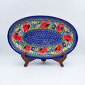 14" Oval Platter  Hand crafted Polish pottery stoneware: UNIKAT Garden Poppy Design
