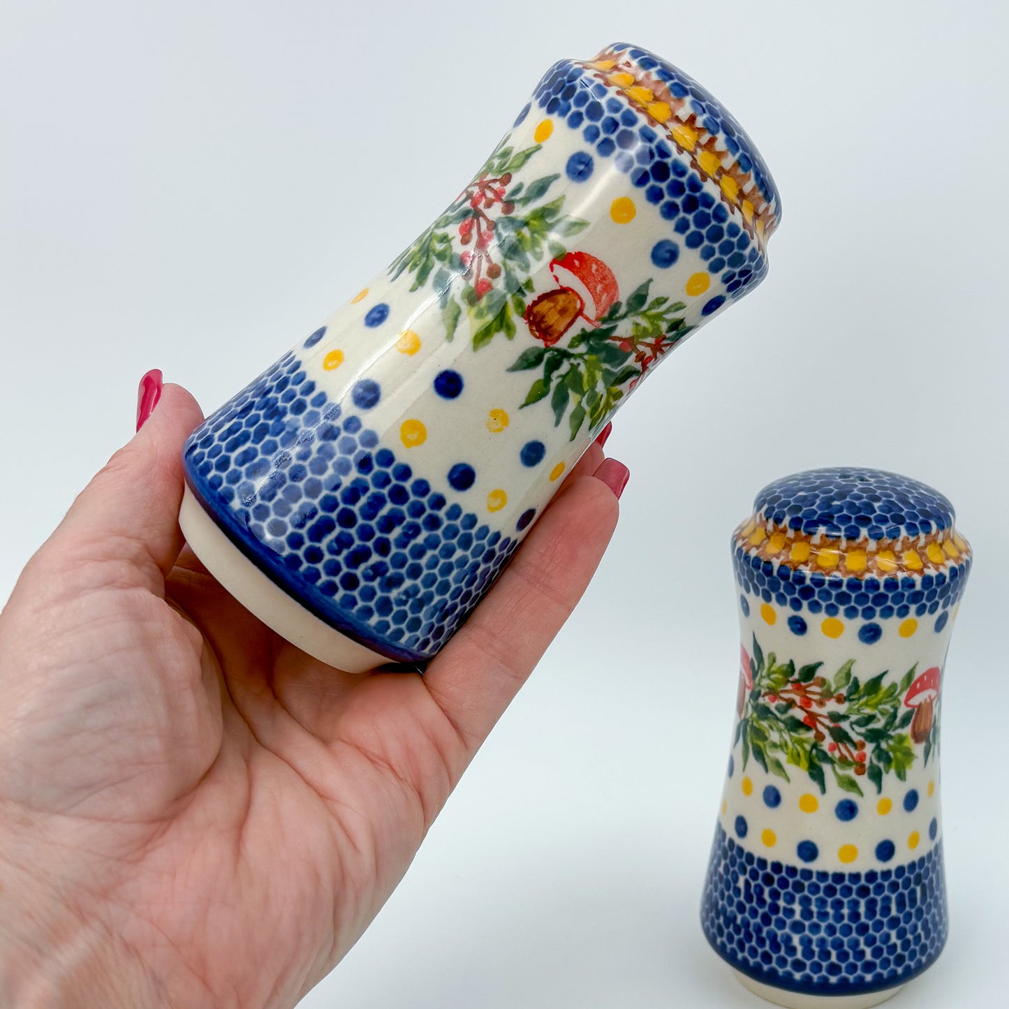 5” Salt and Pepper Shakers.  Handmade Polish pottery.  UNIKAT Mushrooms