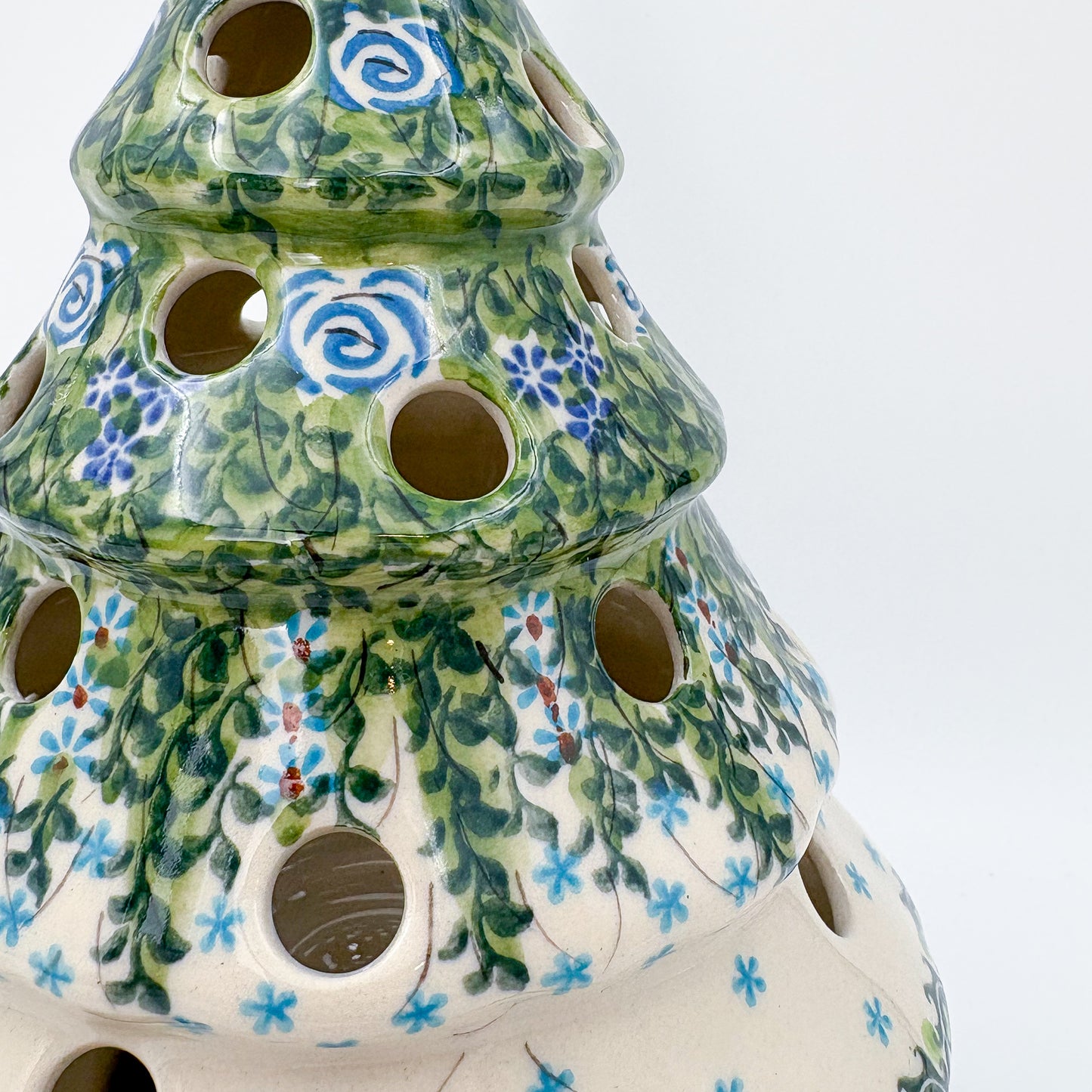 9.4" Christmas Tree Luminary with Base  Handmade Polish pottery.  UNIKAT Whispering Ferns Design