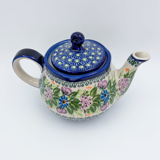 25 oz  Fruti Teapot.  Handcrafted Pottery in Poland. Floral Garden Design