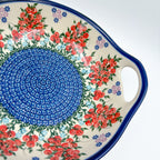 10" Bowl with Handles.  Hand crafted Polish pottery stoneware:  UNIKAT Red Berry Pattern