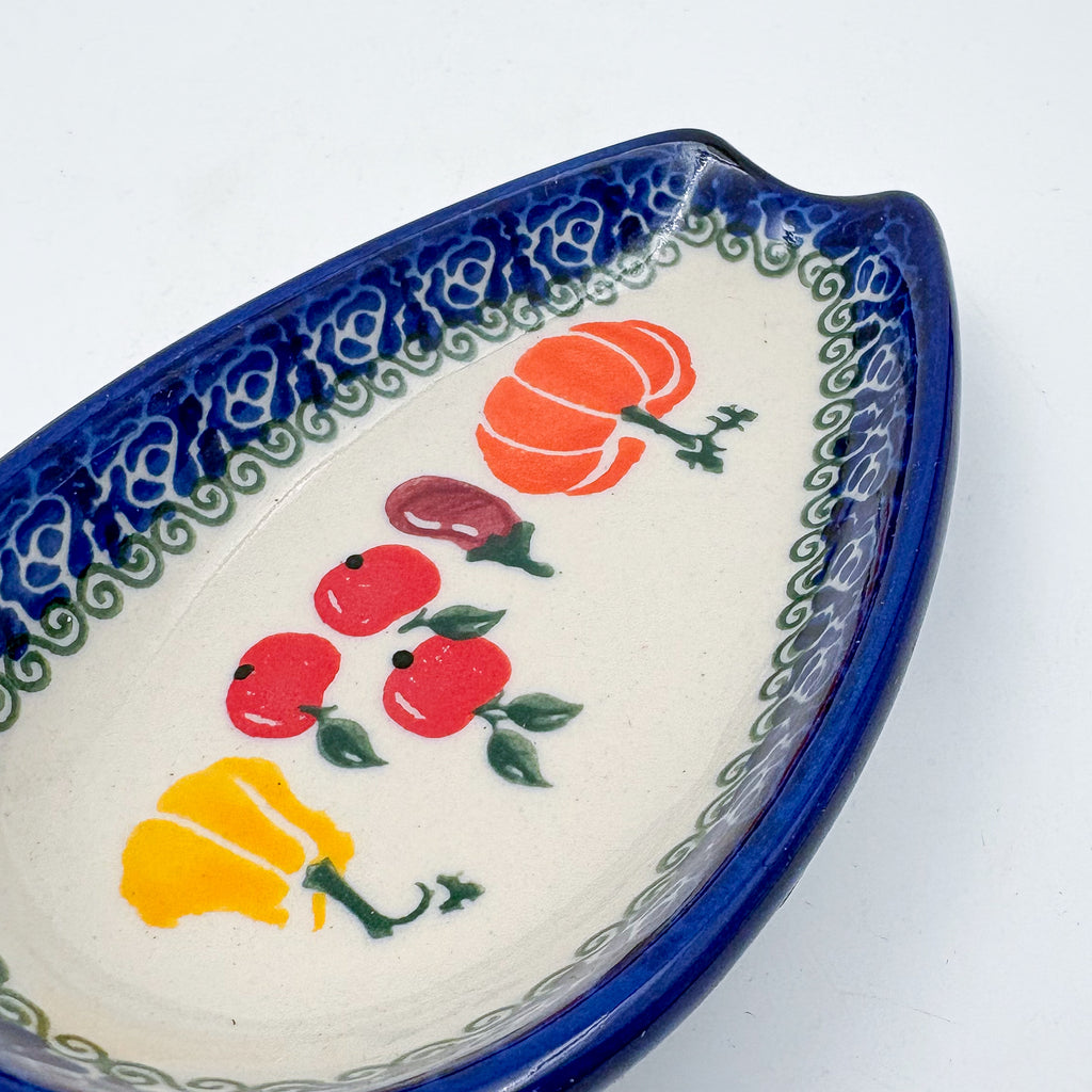 Spoon Rest 5”. Handmade Polish pottery.  UNIKAT Veggie Garden