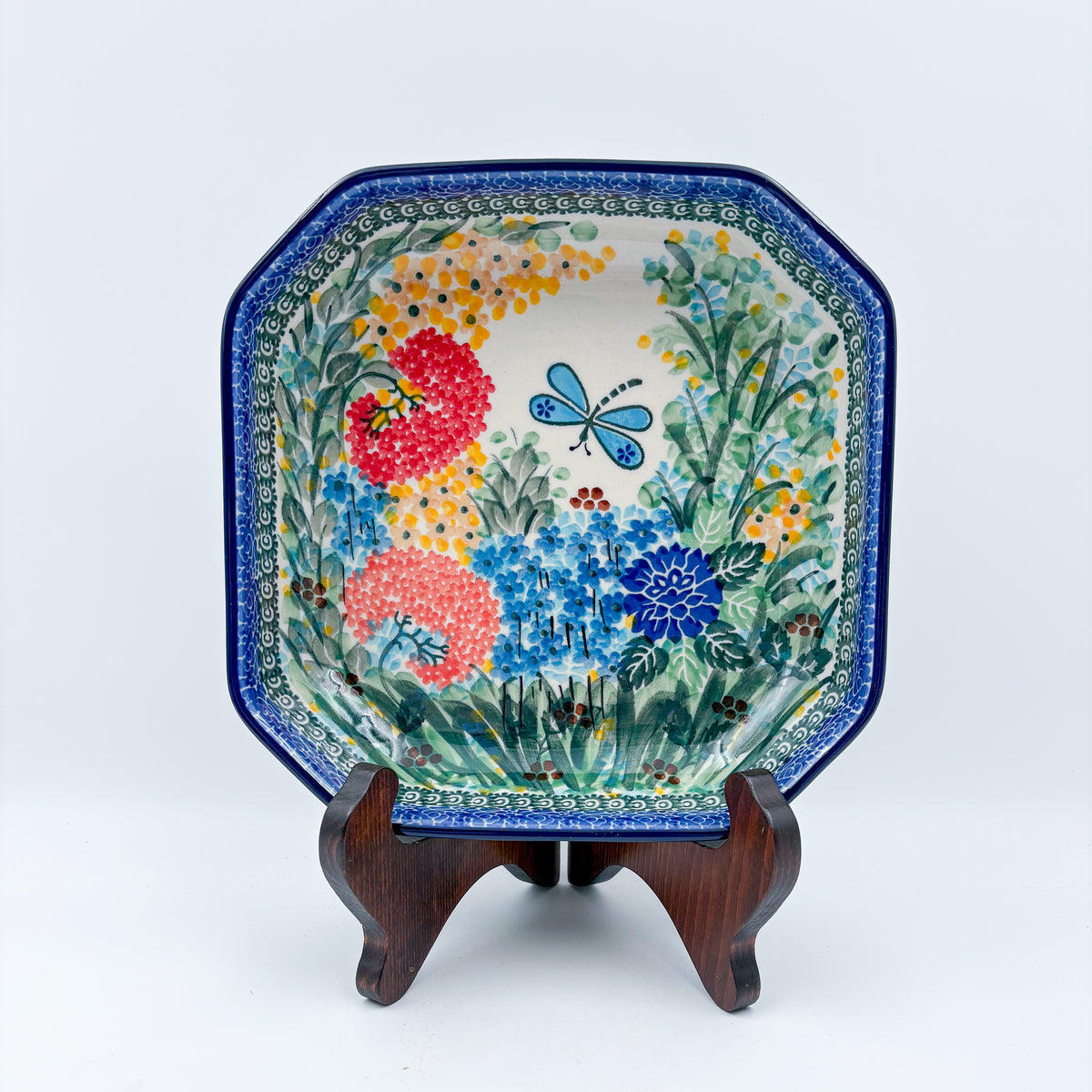 8" Bowl.  Hand crafted Polish pottery stoneware:  UNIKAT Garden Delight Design