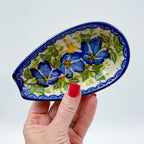 Spoon Rest 5”.  Handmade Polish pottery.  UNIKAT Blue Poppy Songbird
