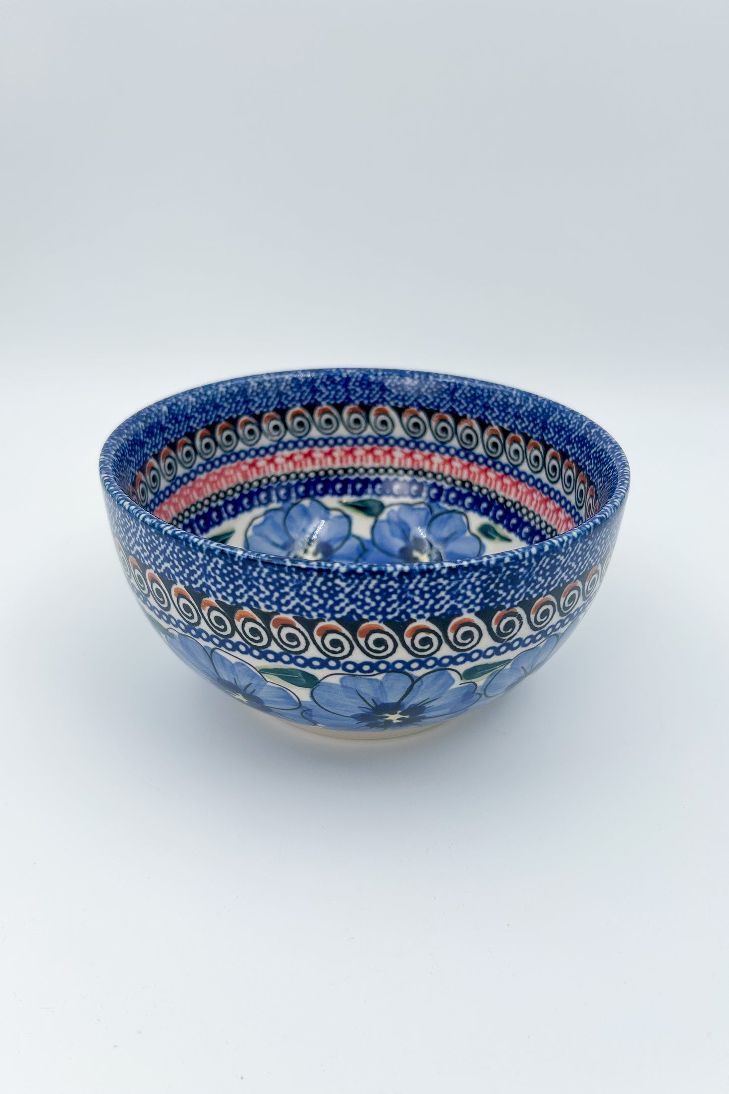 6.25” Deep Bowl.  Hand crafted Polish pottery stoneware: Bloomin Sky
