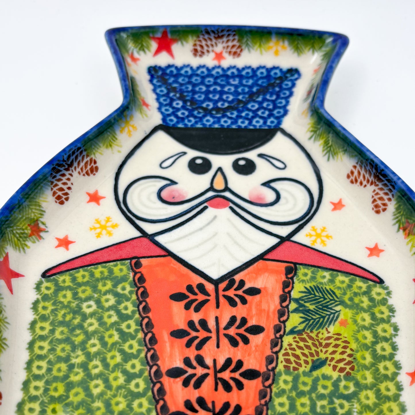 14 inch Nutcracker Platter. Handmade Polish pottery.  UNIKAT Green Nutcracker