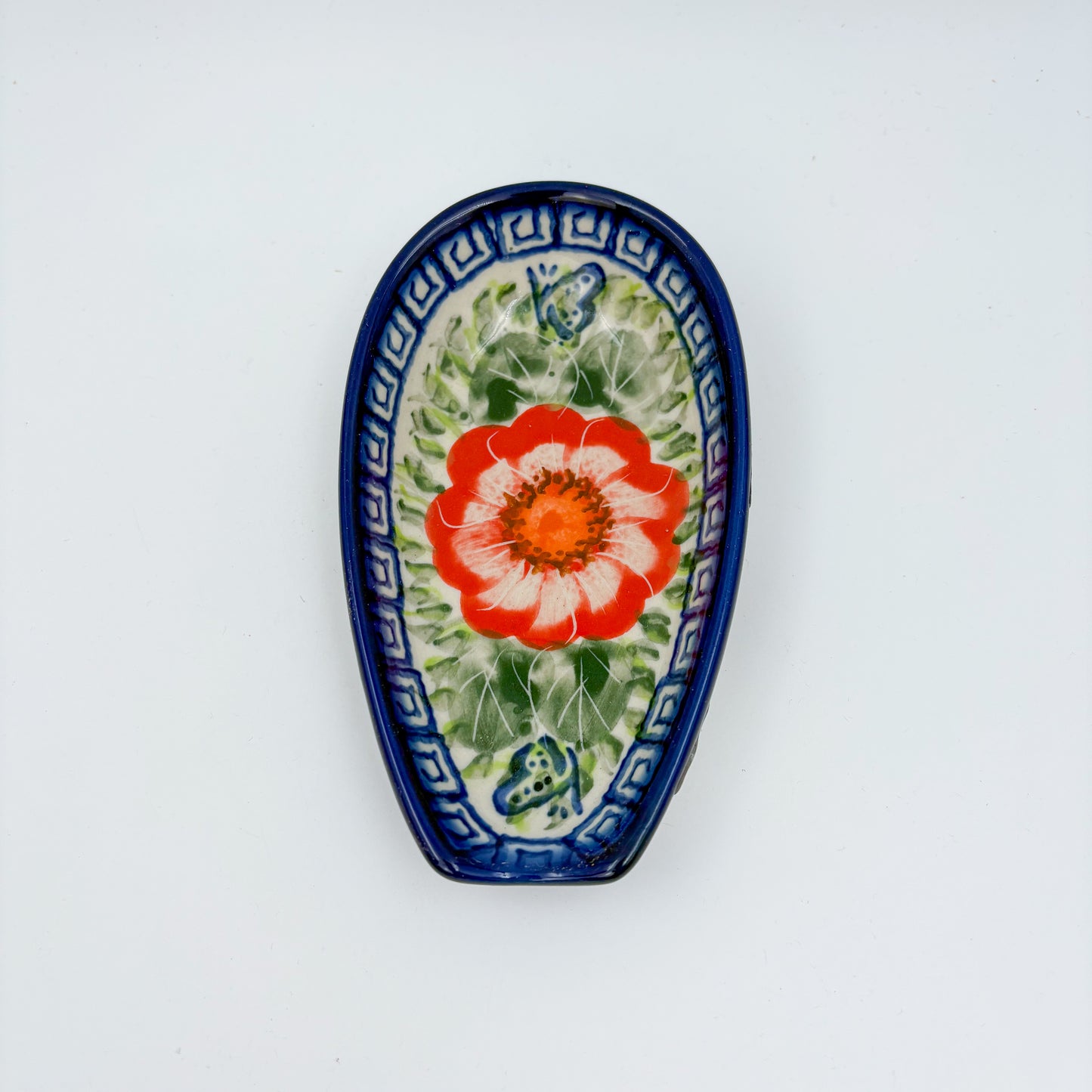 Spoon Rest 5””.  Handmade Polish pottery.  UNIKAT Happiness Design