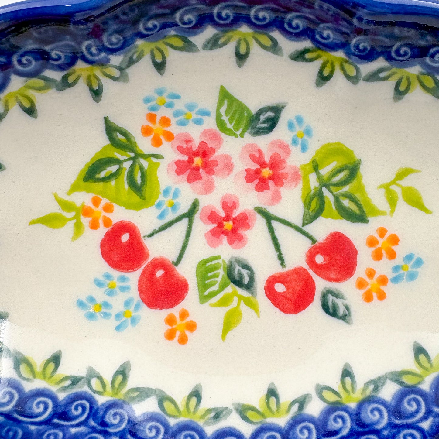 5" Soap Dish.  Handmade Polish pottery.  UIKAT Cherry Blossom Pattern