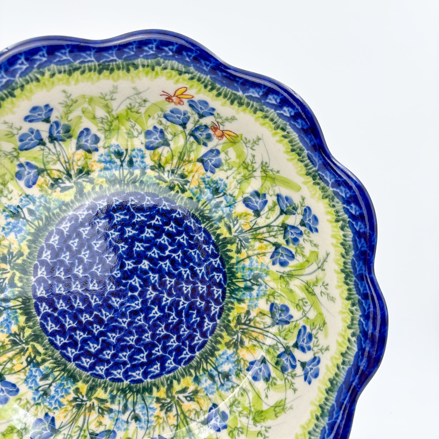 9" Wavy Bowl: UNIKAT Bluebell Meadow Design