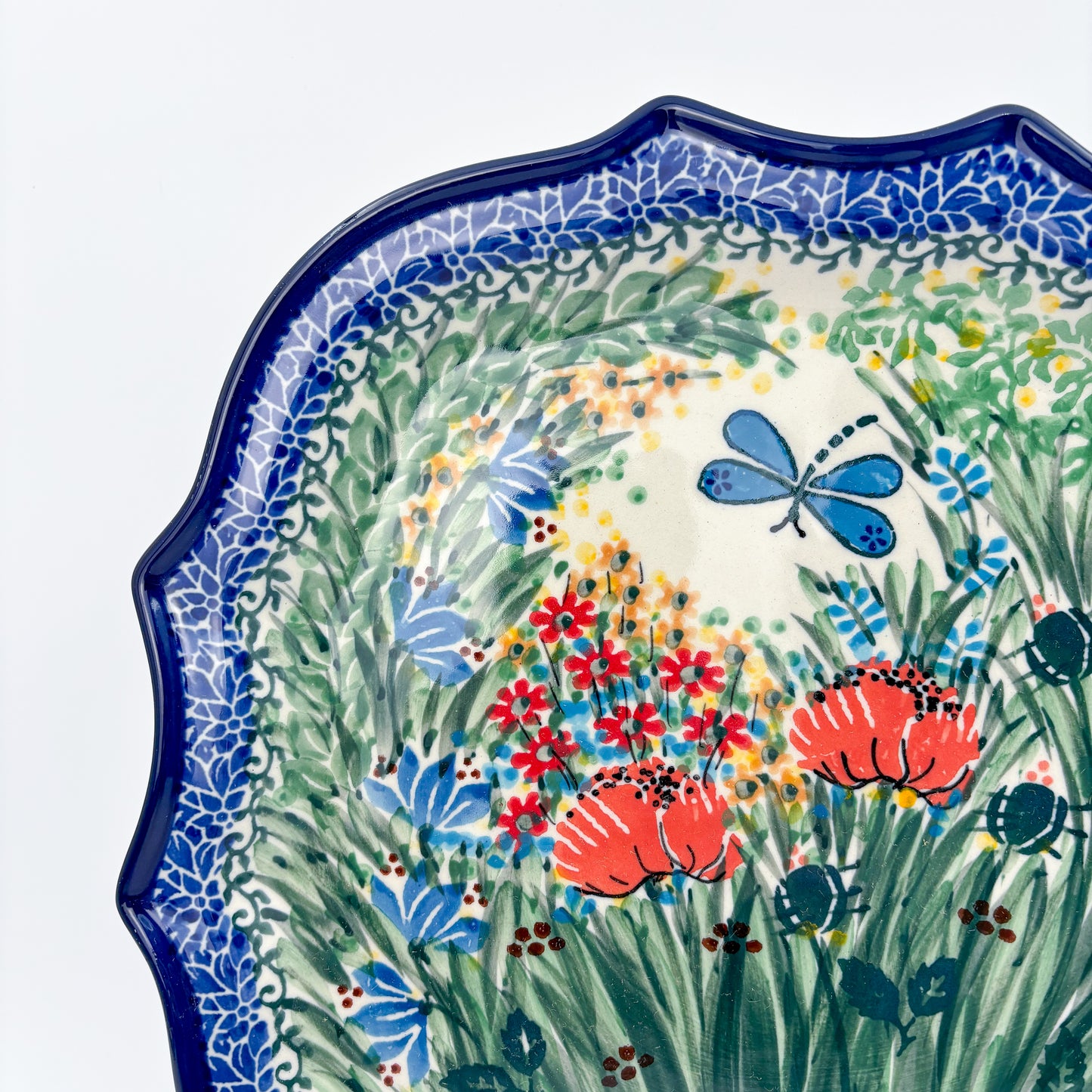 8 Point Platter  Hand crafted Polish pottery stoneware: UNIKAT Dragonfly Bounty Design.