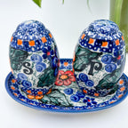 5” blue, green and orange salt and pepper shakers