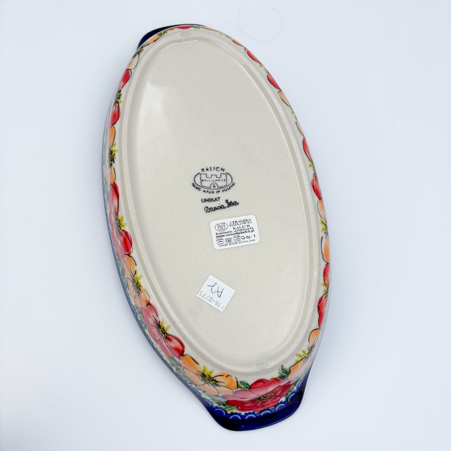 13" Oval Boat with Handles handmade in Poland. Garden Wreath Design