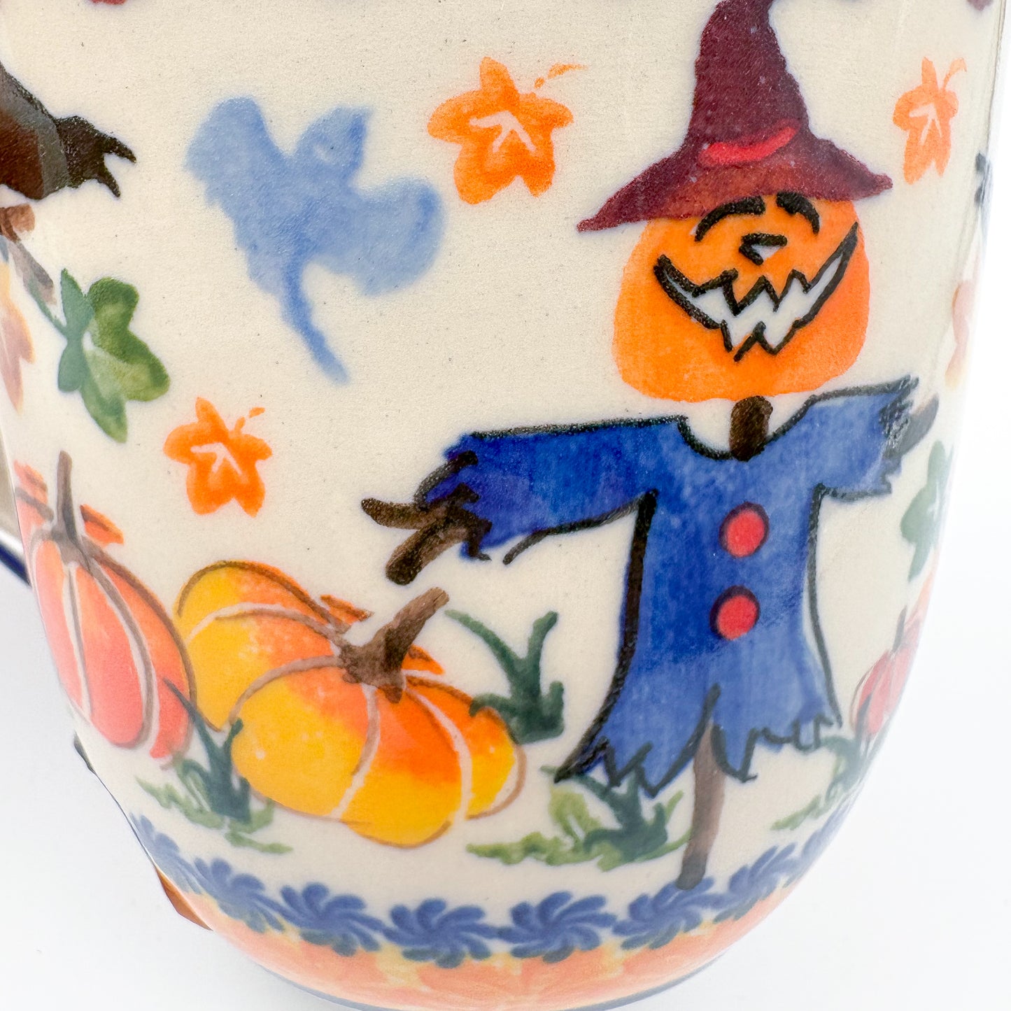 14 oz Viking Mug. Handcrafted Polish pottery stoneware:  UNIKAT Pumpkin Scarecrow Design