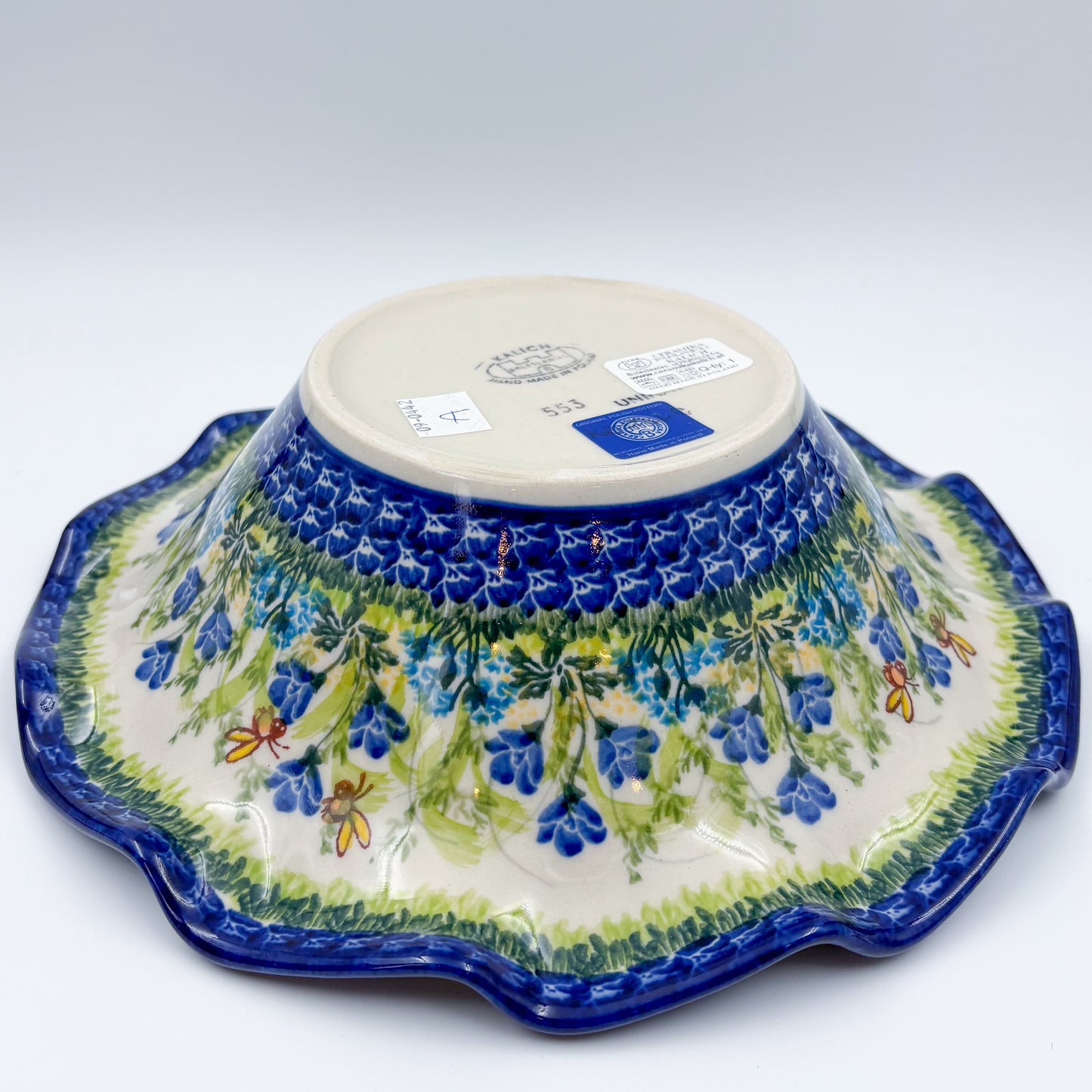 10.4" Wave Bowl. Hand crafted Polish pottery stoneware:  UNIKAT Bluebell Meadow Pattern