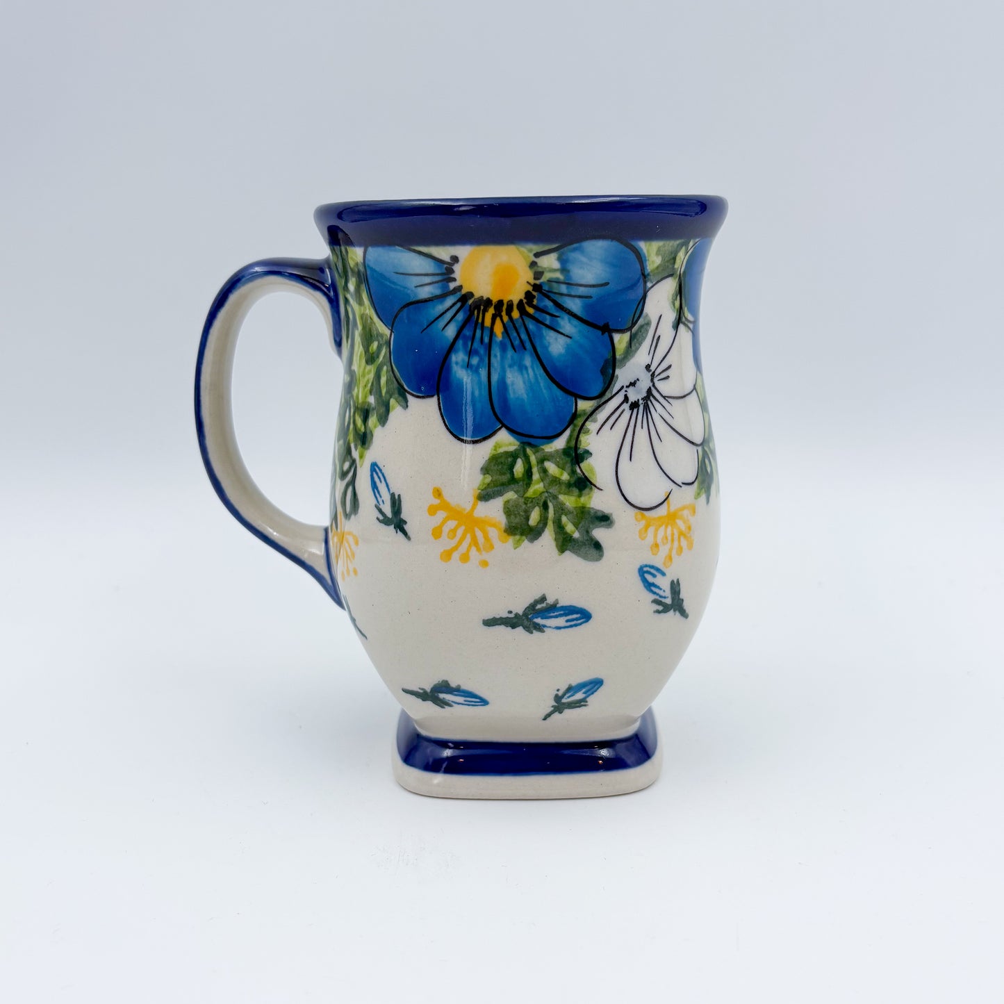 Tulip Mug 10oz. Handcrafted Polish pottery stoneware:  UNIKAT Blue Petal Dance