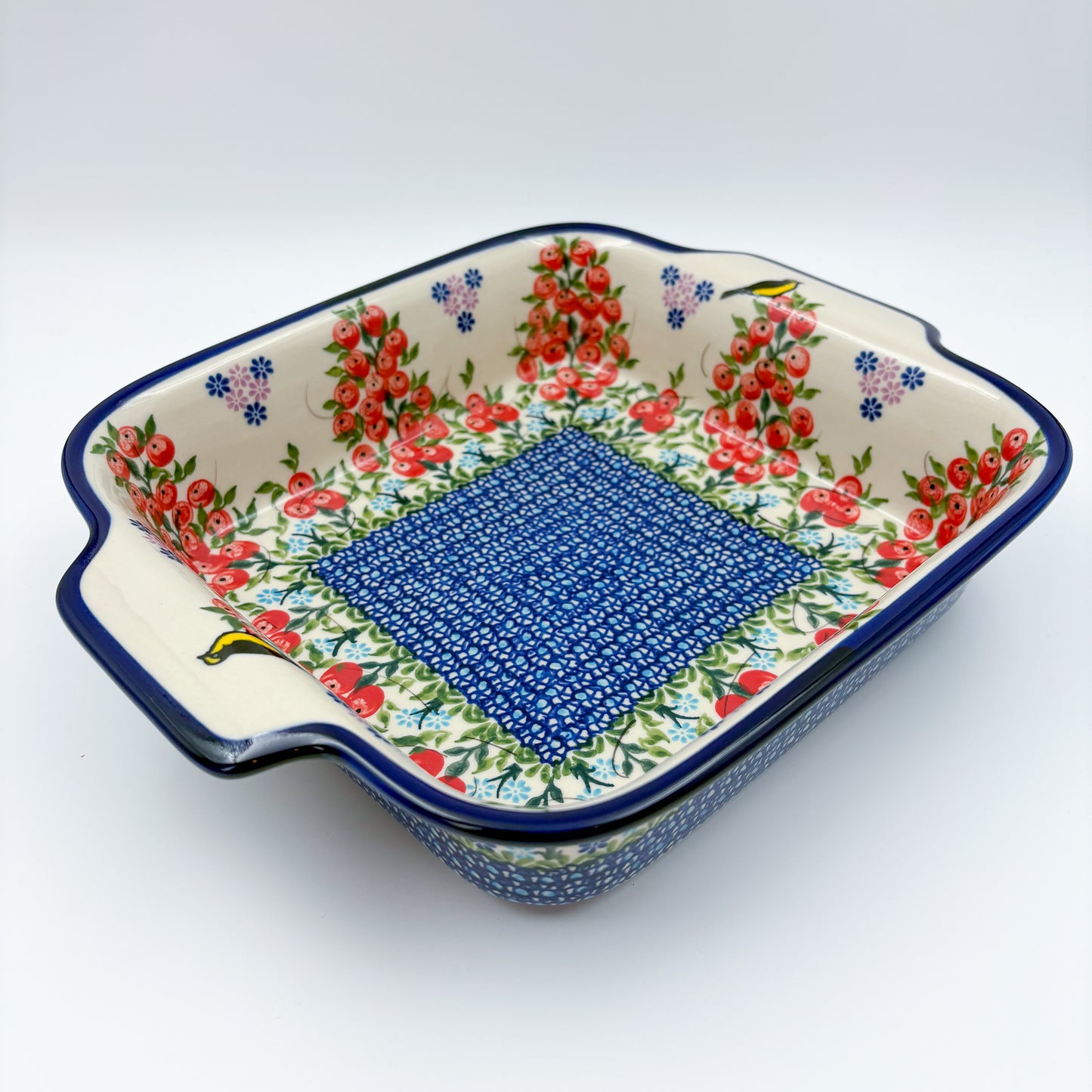9” Lasagna Baker Handmade in Poland.  UNIKAT Red Berry Design