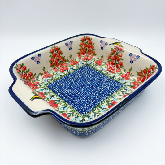 9” Lasagna Baker Handmade in Poland.  UNIKAT Red Berry Design
