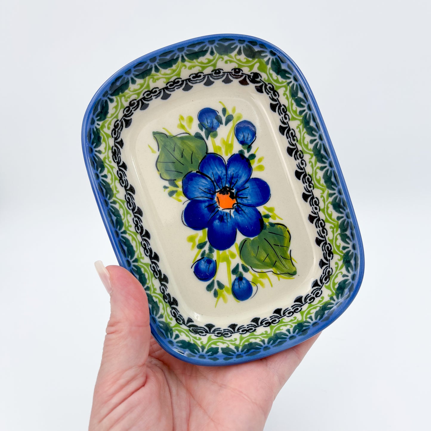 6" Butter Platter: UNIKAT Blue Poppy Garden