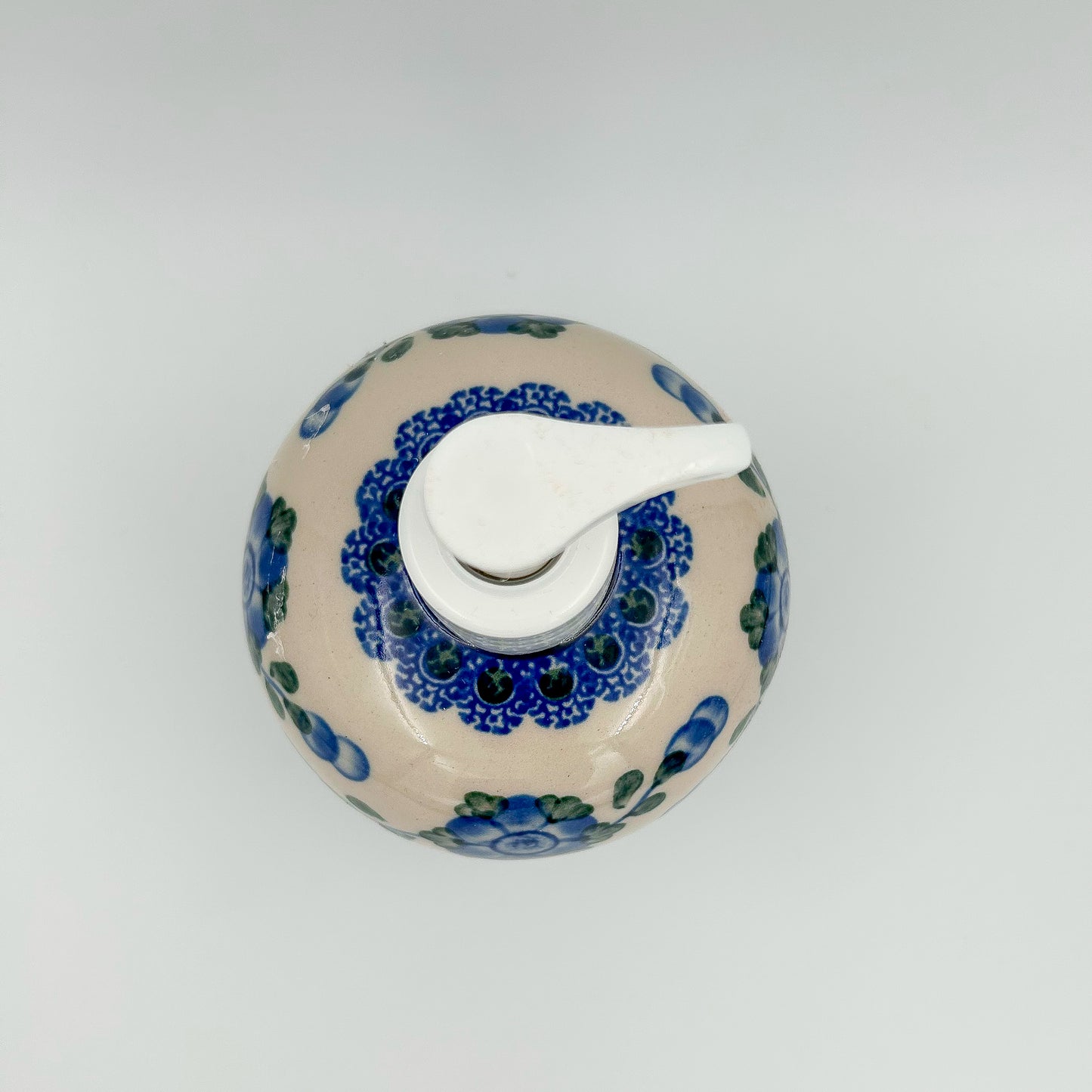 Soap Dispenser 7”.  Handmade Polish pottery.  Blue Poppies