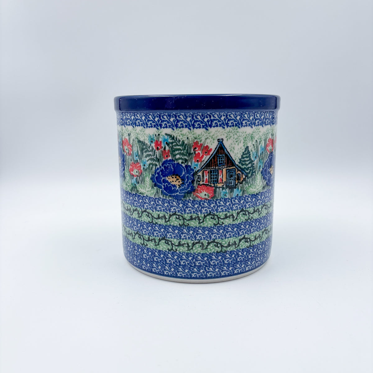 Utensil Jar 6”.  Handmade Polish pottery.  UNIKAT Poppy Chalet