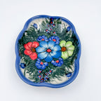 5" Soap Dish.  Handmade Polish pottery.  UNIKAT Forget Me Not Design - Style 2