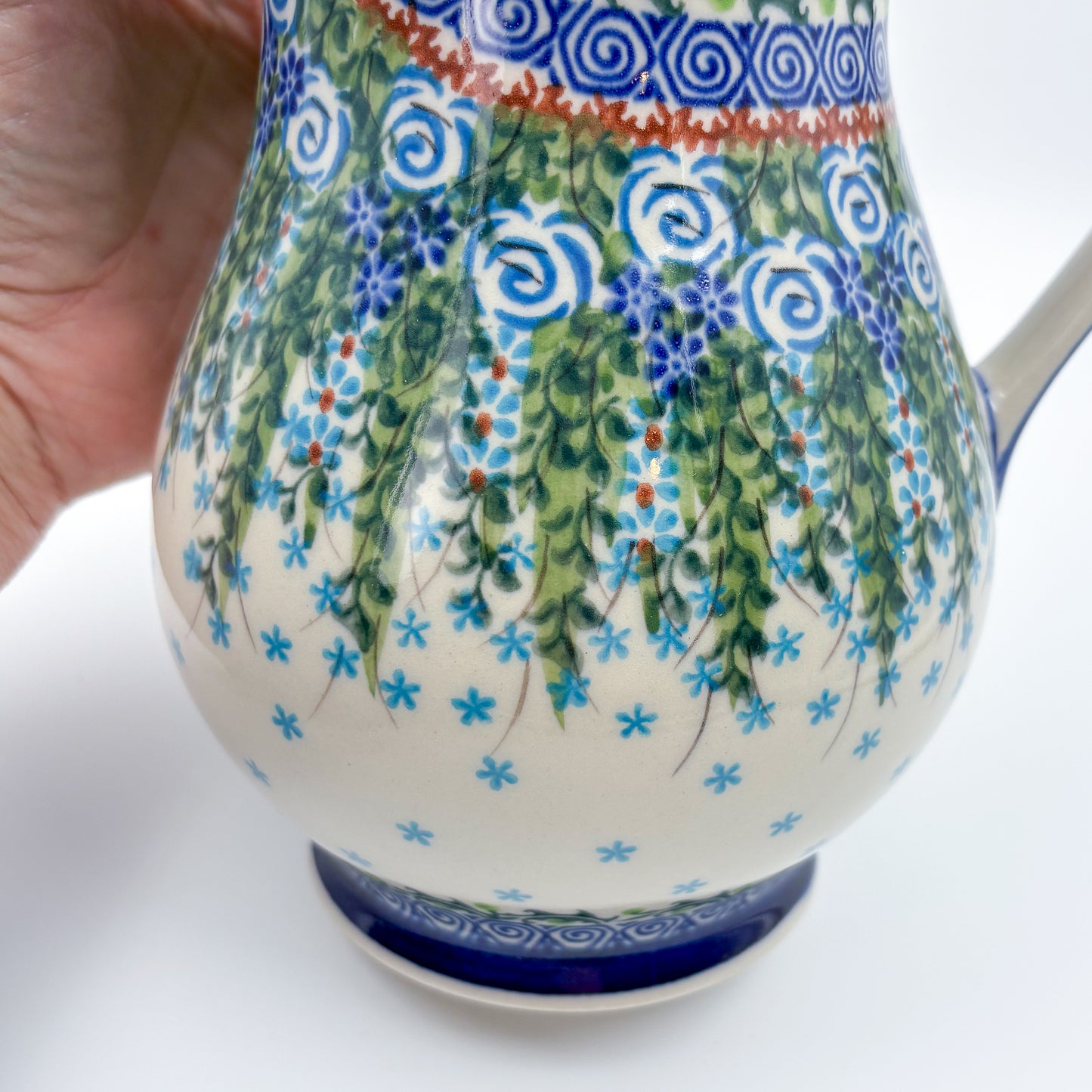 37 oz. Pitcher.  Hand painted Polish pottery stoneware UNIKAT Whispering Ferns