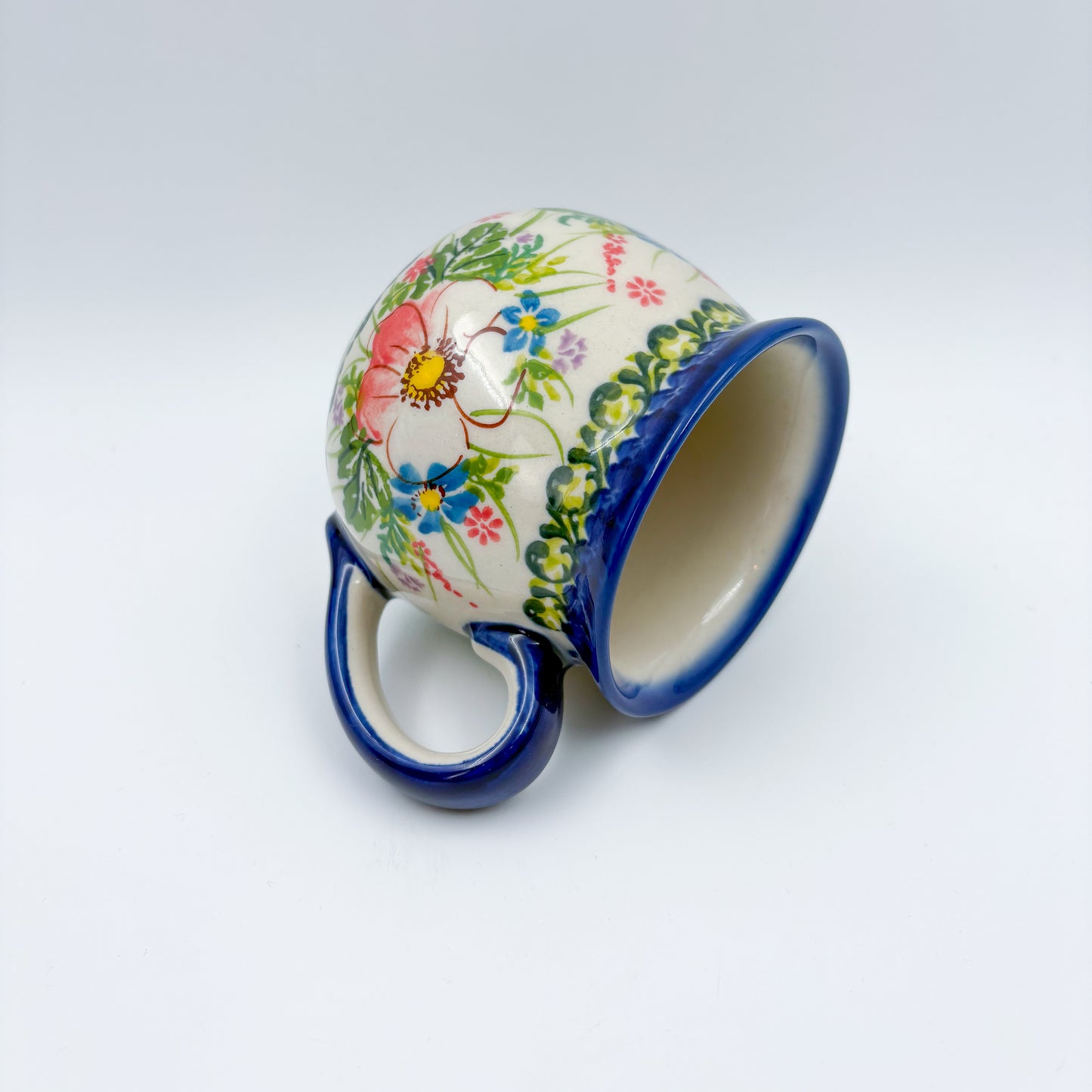 10 oz Bubble Mug. Handcrafted Polish pottery stoneware:  UNIKAT Pink Ruffle
