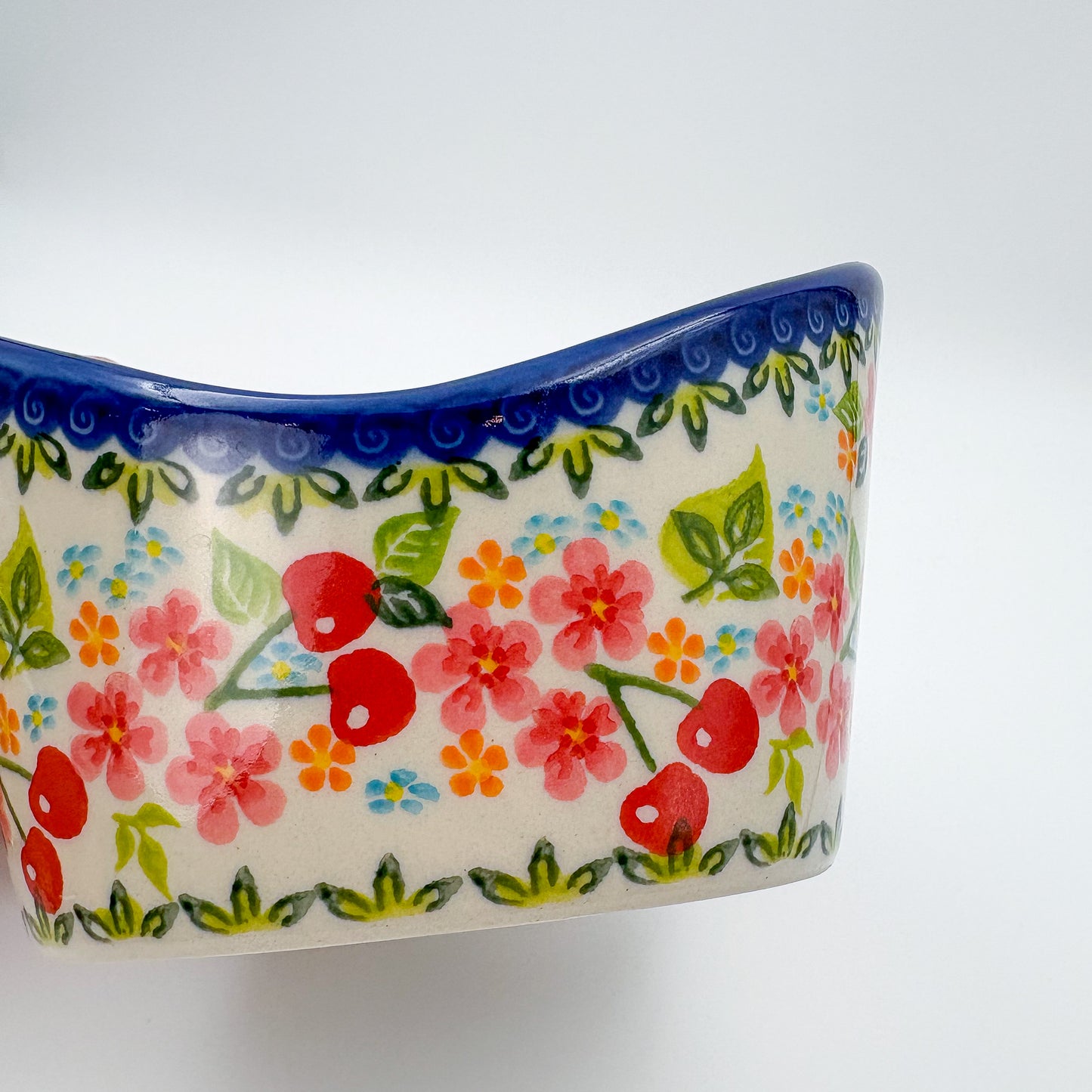 Basket Container Small.  Handmade Polish pottery.  UNIKAT Cherry Blossom Design