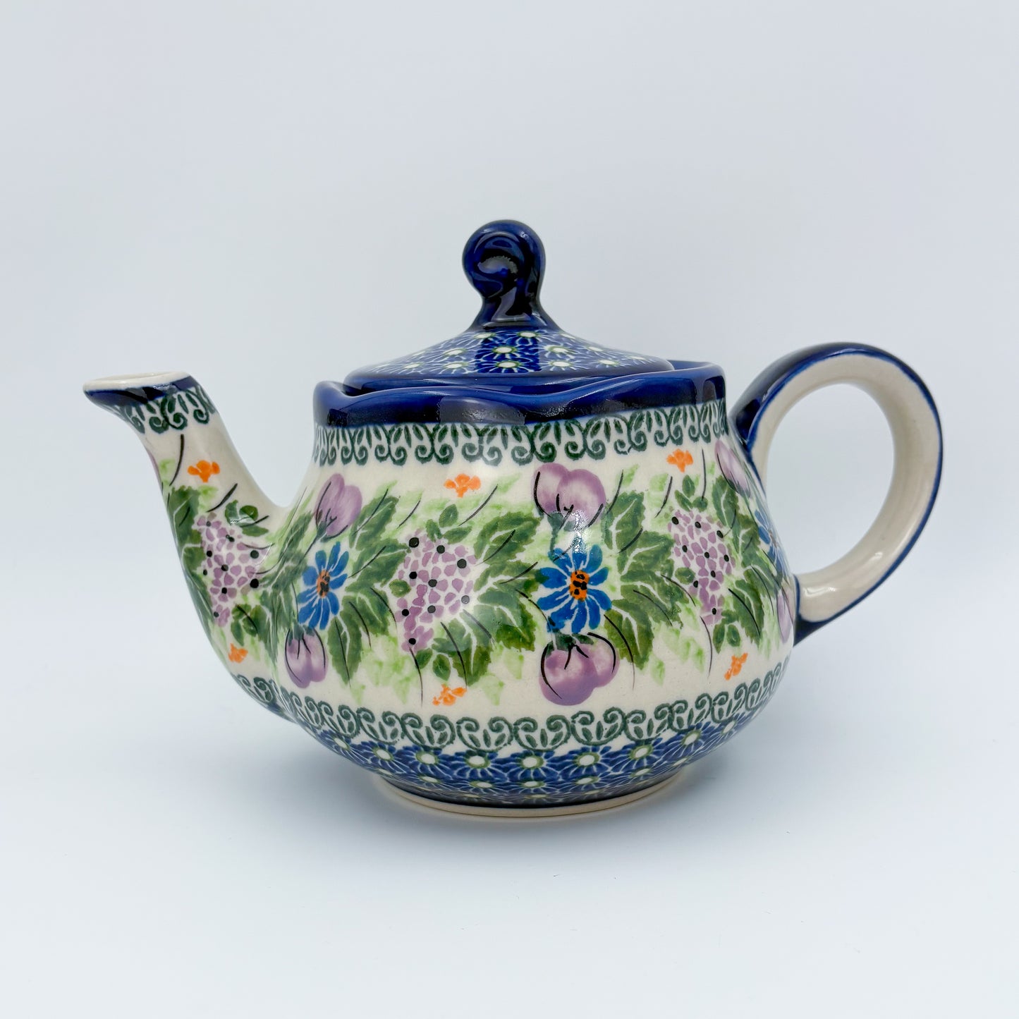 25 oz  Fruti Teapot.  Handcrafted Pottery in Poland. Floral Garden Design