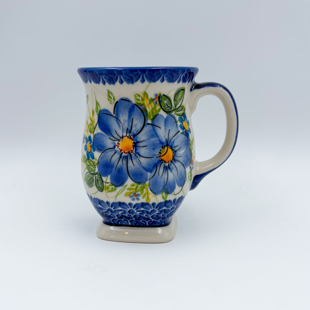 Tulip Mug 10oz. Handcrafted Polish pottery stoneware:  UNIKAT Blue Daisy