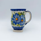 Tulip Mug 10oz. Handcrafted Polish pottery stoneware:  UNIKAT Blue Daisy