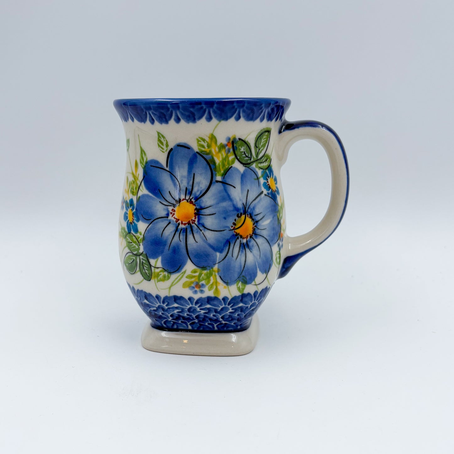 Tulip Mug 10oz. Handcrafted Polish pottery stoneware:  UNIKAT Blue Daisy