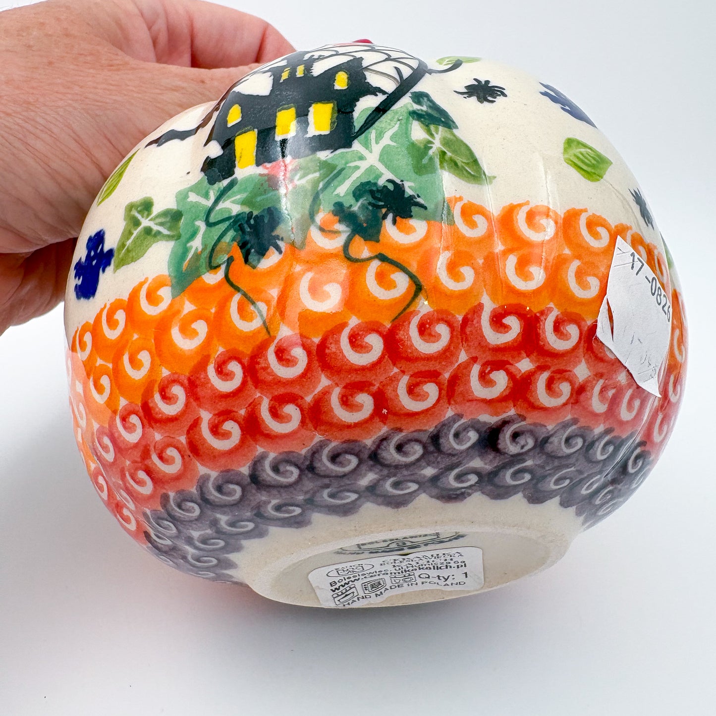 Pumpkin Small 5.3.  Hand crafted Polish pottery stoneware: UNIKAT Cat Witch