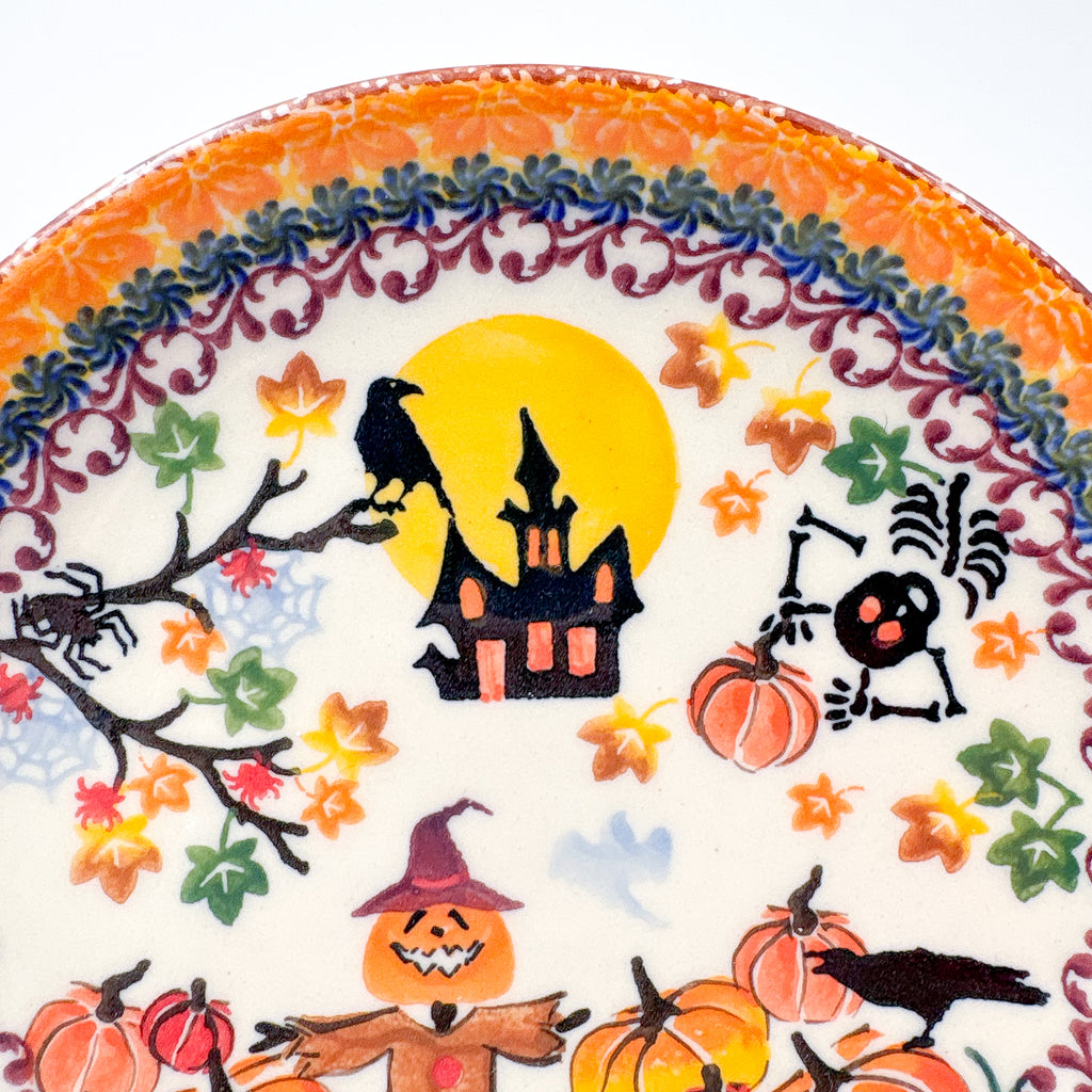 7.75” Plate.  Hand crafted Polish pottery stoneware: UNIKAT Halloween Scarecrow