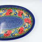 14" Oval Platter  Hand crafted Polish pottery stoneware: UNIKAT Garden Poppy Design