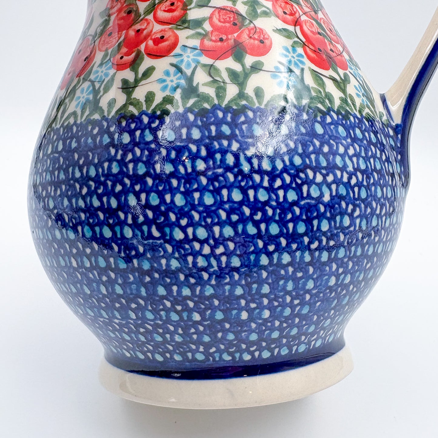 37 oz. Pitcher.  Hand painted Polish pottery stoneware UNIKAT Red Berry