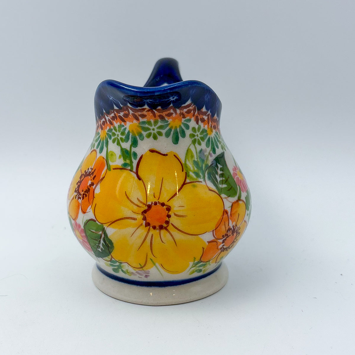 6 oz Kubus Creamer. Handcrafted in Poland UNIKAT Orange Poppy