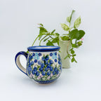 Blueberry bubble mug on white background, front view with handle