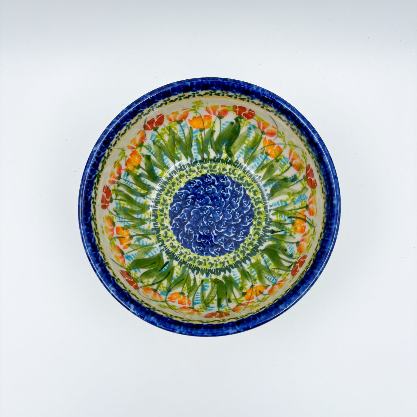 6” Bowl.  Hand crafted Polish pottery stoneware:  UNIKAT Wild Tulips