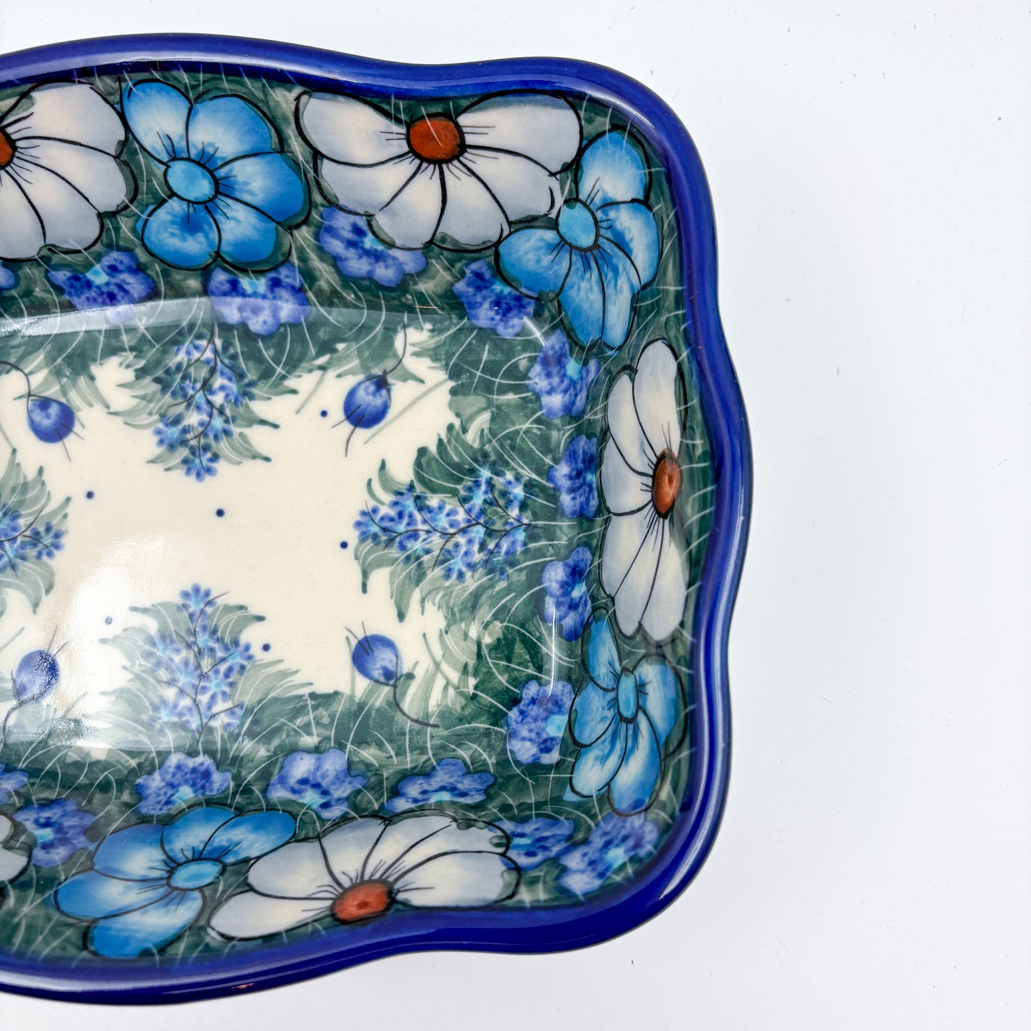 8” Rectangular Fala Baker Handmade in Poland.  UNIKAT Forget Me Not Pansy