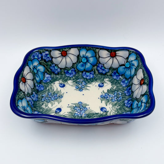8” Rectangular Fala Baker Handmade in Poland.  UNIKAT Forget Me Not Pansy