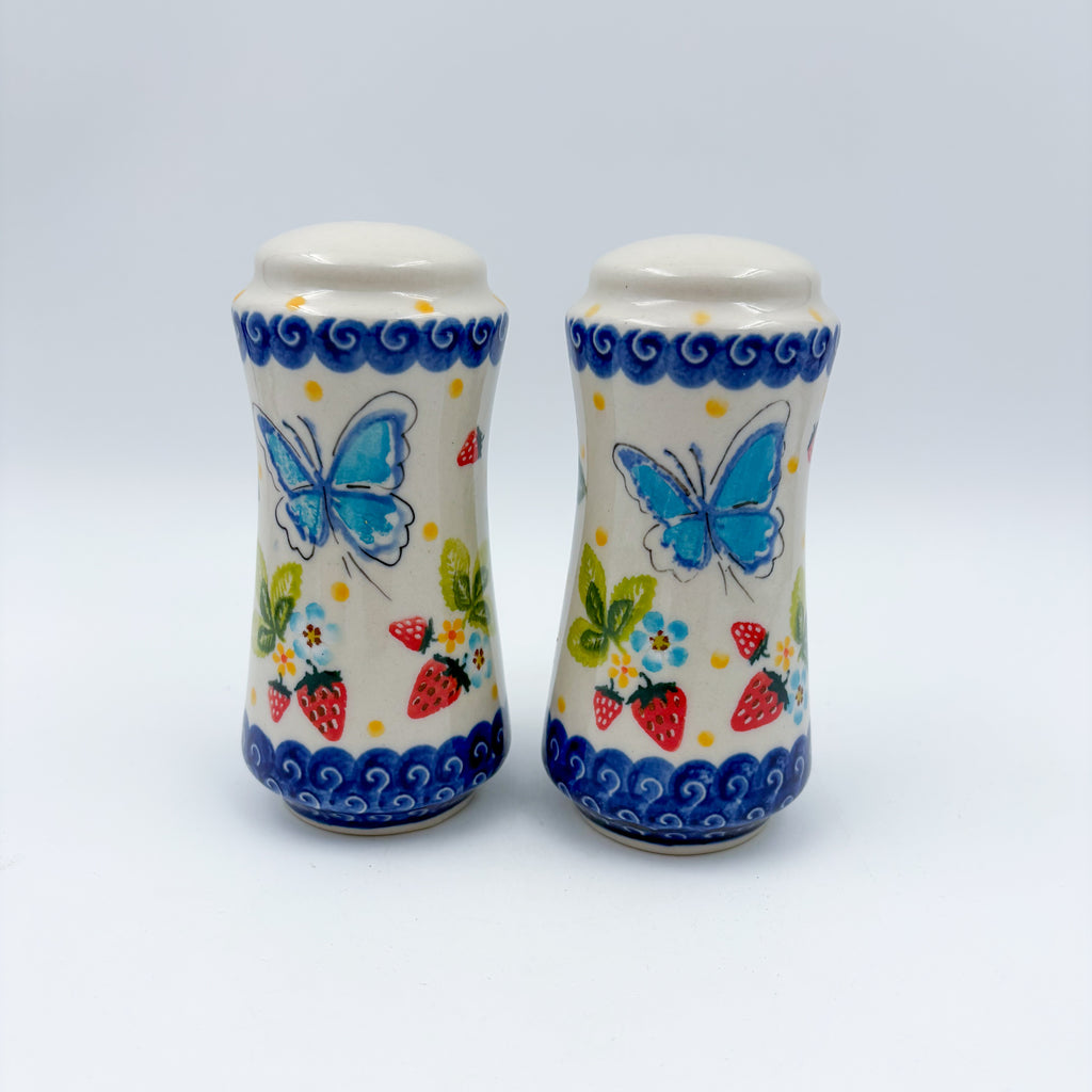 5” Salt and Pepper Shakers.  Handmade Polish pottery.  UNIKAT Strawberry Fields