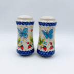 5” Salt and Pepper Shakers.  Handmade Polish pottery.  UNIKAT Strawberry Fields