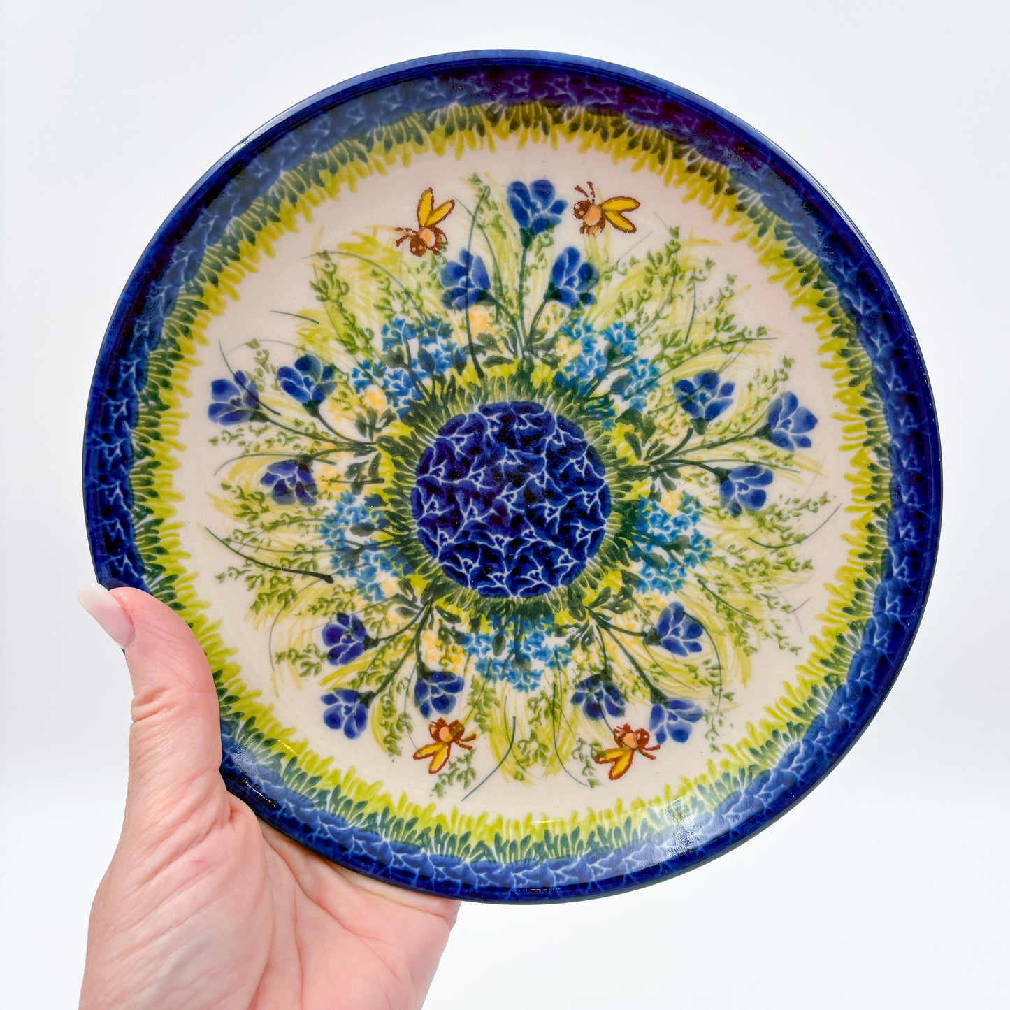 7.5” Plate.  Hand crafted Polish pottery stoneware: UNIKAT Bluebell Meadow