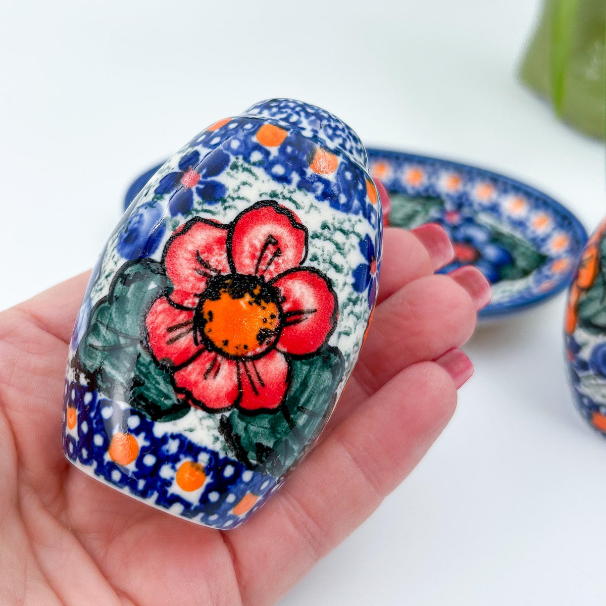 5” blue, green and orange salt and pepper shakers