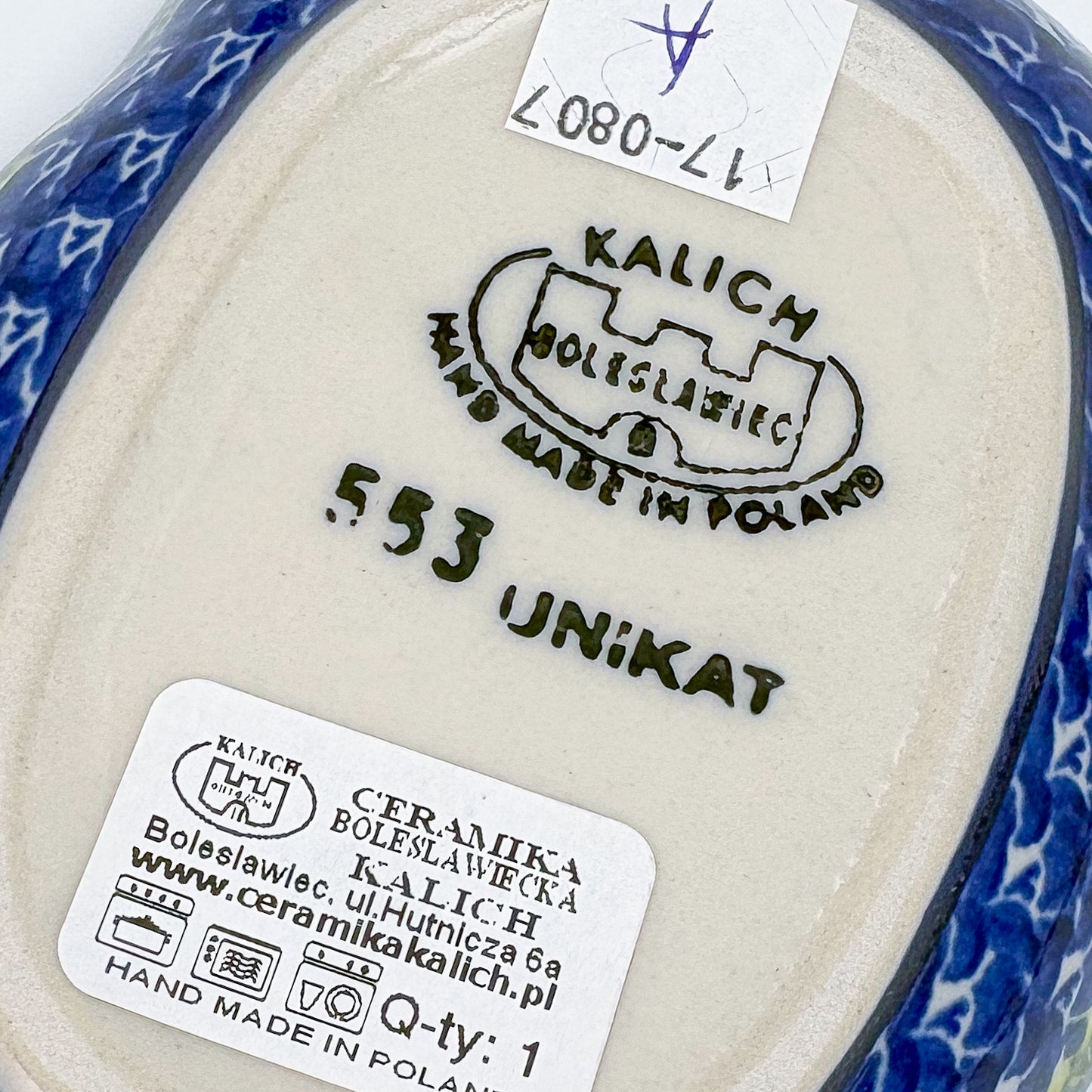 5" Soap Dish.  Handmade Polish pottery.  UIKAT Bluebell Meadow Design