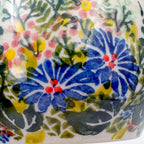 UNIKAT Wild Fern Bouquet round sugar bowl, close-up detail of blue and red wildflower cluster