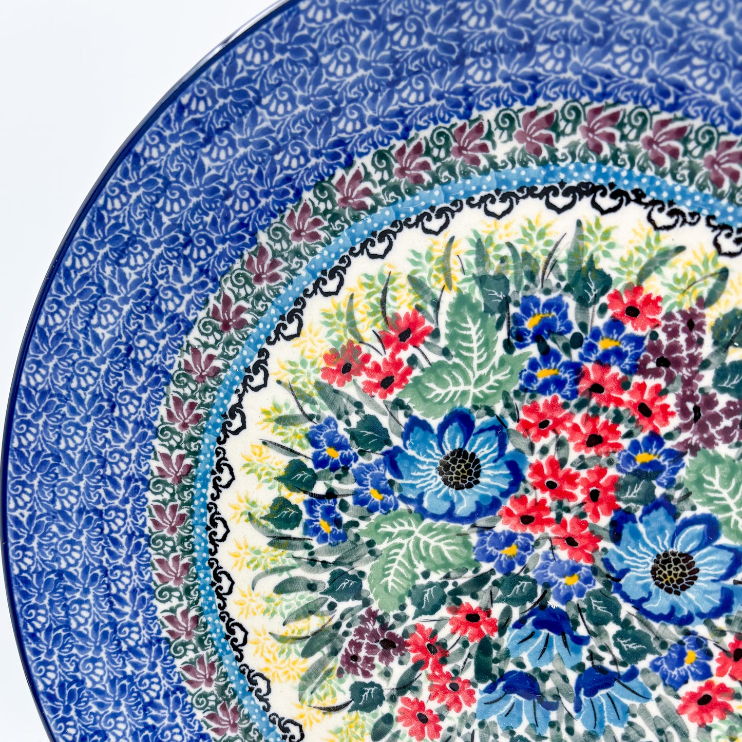 10.5” Plate.  Hand crafted Polish pottery stoneware: UNIKAT Splendid Meadow Design
